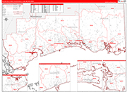 Gulfport-Biloxi-Pascagoula Metro Area Wall Map Red Line Style
